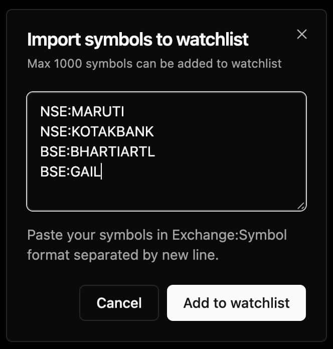 Import symbols dialog
